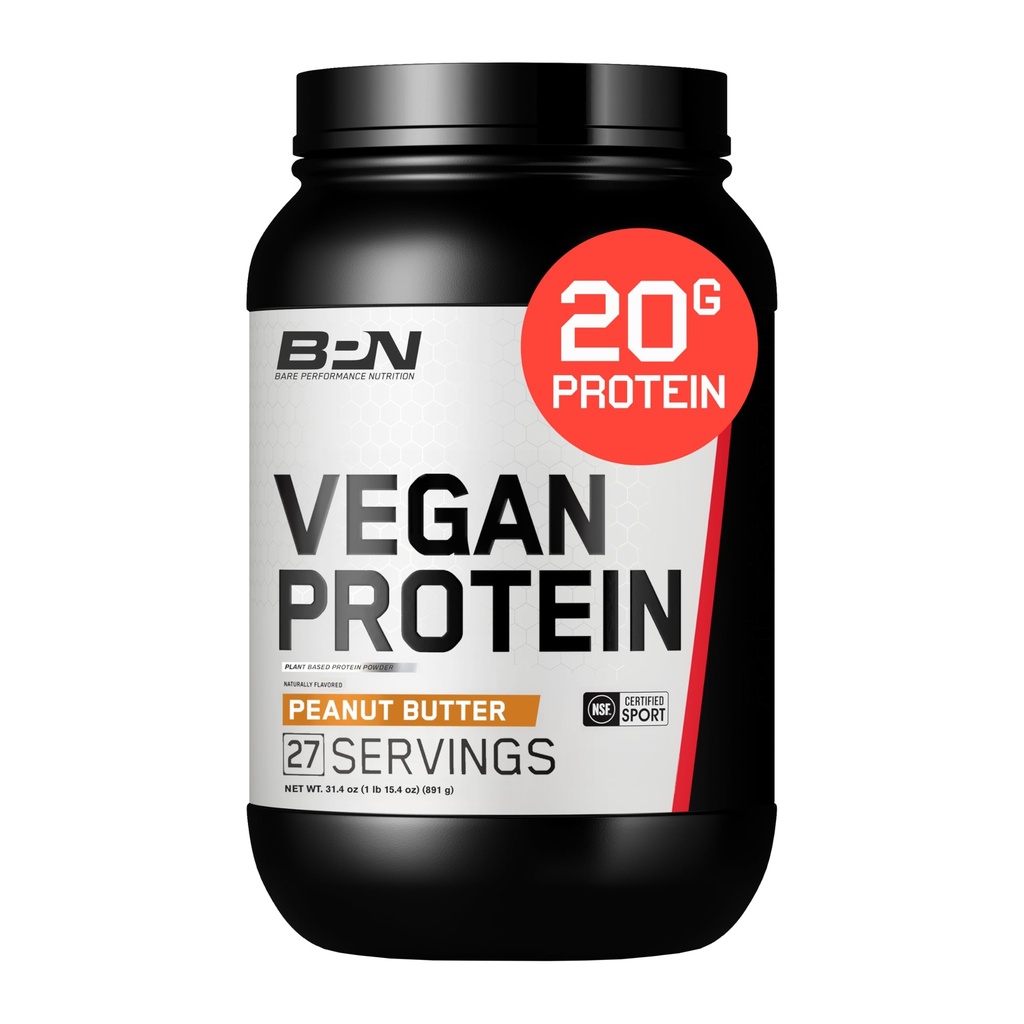 BARE PERFORMANCE NUTRITION חלבון טבעוני, חלבון מבוסס צמחים, חלבון Pea, חלבונים, Watermelon ו- Pumpkin חלבונים, מתוקן באופן טבעי ומטושטש (27 מנות, בוטנים)