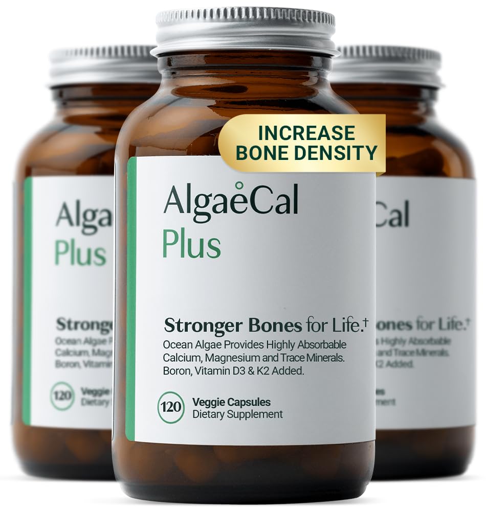 ALGAECAL אורגני Red Algae Calcium תוסף עבור העצמות וכוח, ויטמין K2 MK7 (100mg), ויטמין D3 (1600 IU), Magnesium (350 מ"ג) ו- Trace מינרלים, קל ל-Swallow, 120 Veggie Caps