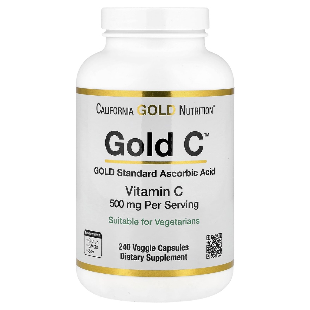 California Gold Nutrition C USP כיתה ויטמין C תוסף - Immune Support & Seasonal Wellness - Vegetarian Friendly - Gluten Free, non-GMO - 500 מ"ג - 240 קפסולות Veggie
