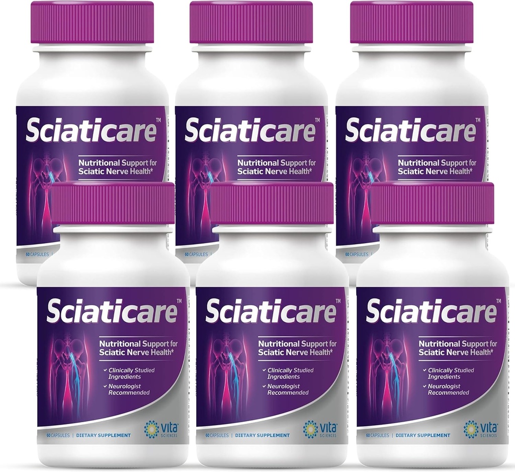 Vita Sciences Sciaticare Nerve Soothing תוספי ויטמינים עם כוח R-ALA טבעי 40X, לא Synthetic אלפא Lipoic Acid (ALA) - לומבאר סקיאטי, היפ, גבוה, רגל, רגל, רגל