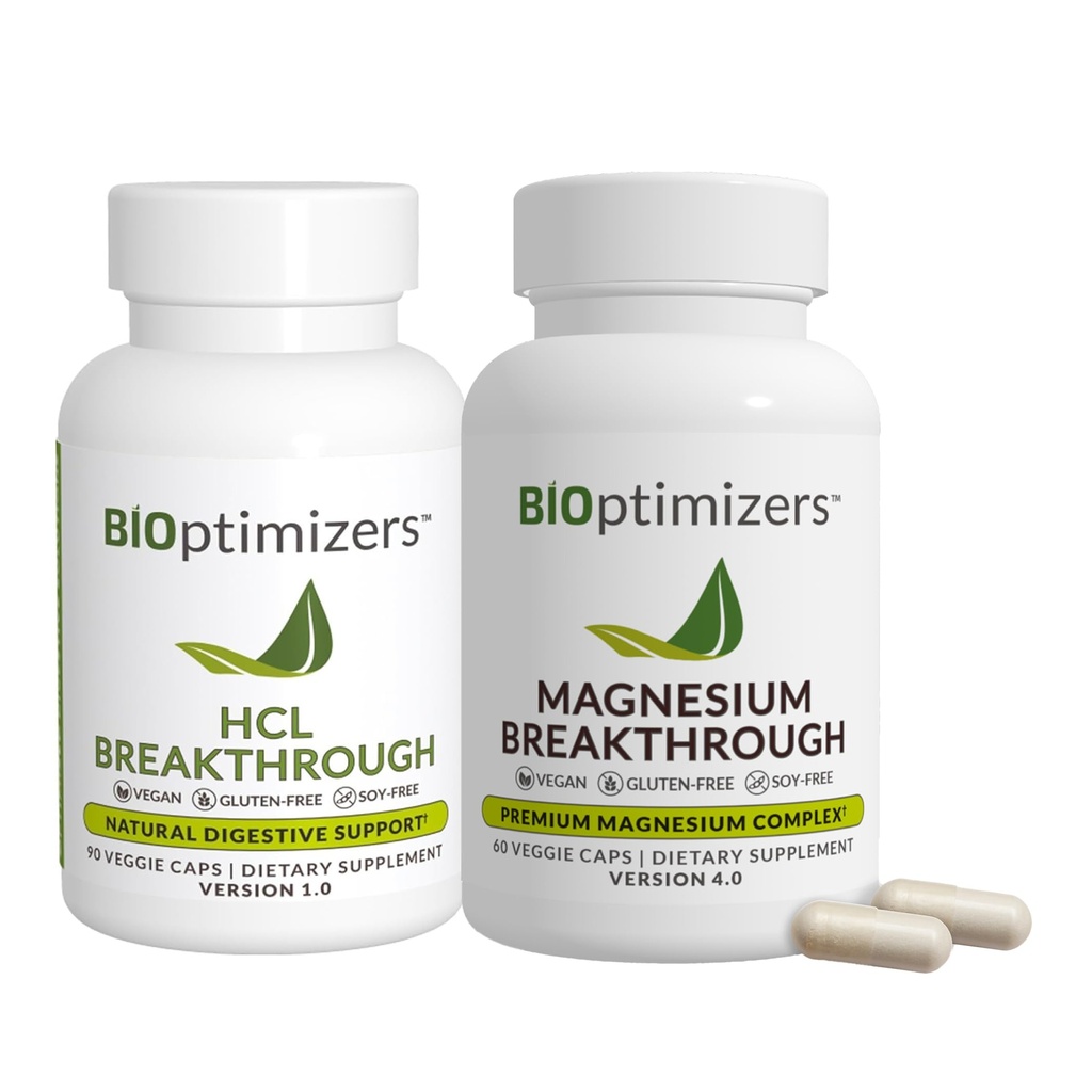 BiOptimizers - Magnesium Break Through (60 קפסולות) ו-HCL Breakthrough (90 קפסולות) תוסף Bundle