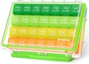AUVON Moisture-Proof חודשי גלולות מארגנת, גדול 28 ימים גביע מקרה עם 4 שבועות תרופות מארגנת רו, נסיעות ידידותי לאחסון שמן דגים, ויטמינים, תוספי מזון, תרופות