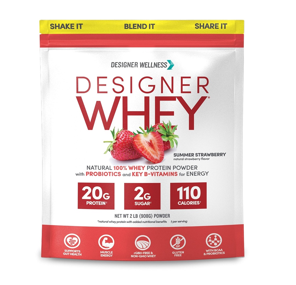מעצב בריאות, מעצב Whey, אבקת חלבון טבעי Whey עם פרוביוטיקה, סיבים, מפתח B-Vitamins עבור אנרגיה, Gluten-Free, Summer Strawberry, 2 lb