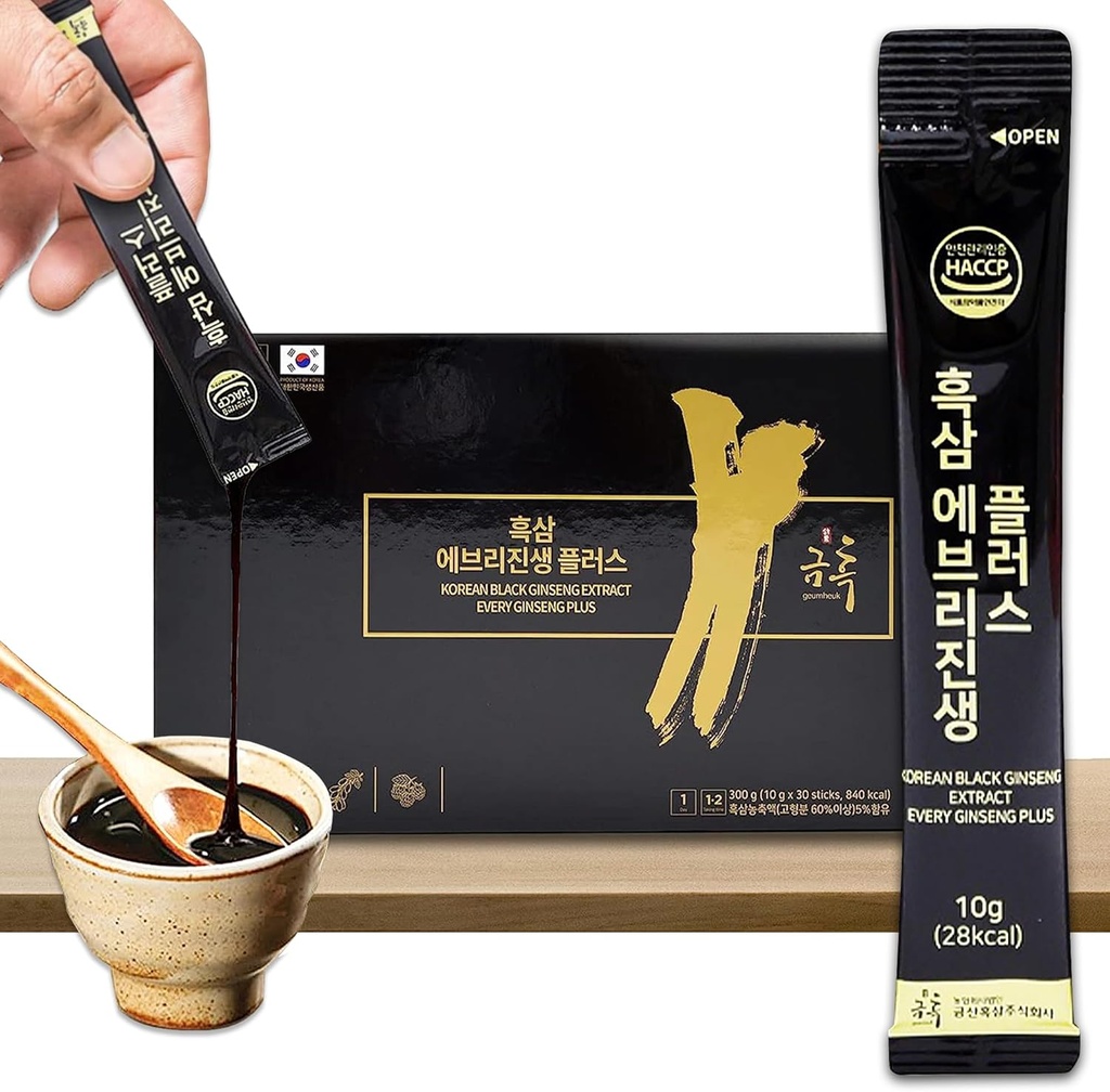 ג'ינסנג שחור קוריאני לחלץ כל ג'ינסנג פלוס 10g X 30 Stick Pouches. תמיכה כספית, אנרגיה Booster, Fatigue Recovery, ביצועים נפשיים. שיטת פטנט