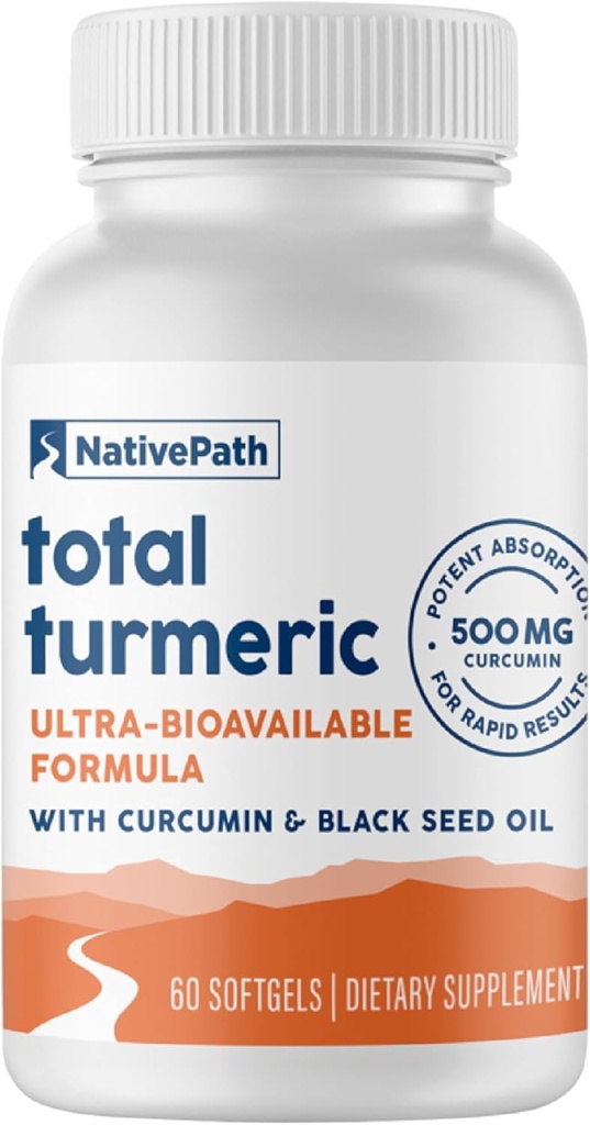 NativePath Turmeric Curcumin עם שמן Seed שחור - תוספת תמיכה מתקדמת נגד חמצון משותף - Premium Turmeric Softgels with Enhanced High Absorption, non-GMO & Gluten-Free, 60 Softgels
