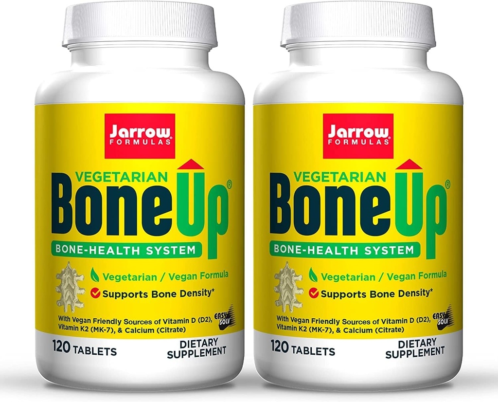 Jarrow Formulas BoneUp Vegetarian - 120 טבליות, Pack of 2 - תוסף Vegetarian / Vegan לבריאות העצם - מקורות ידידותיים טבעוניים של ויטמין D3, ויטמין K2 (כ MK-7) ו Calcium - 120 המשרתים Total המשרתים עבור בריאות העצם - מקורות טבעוניים של ויטמין D3, ויטמין K2 (כ- MK-7) ו Calcium - 120 המשרתים מלאים