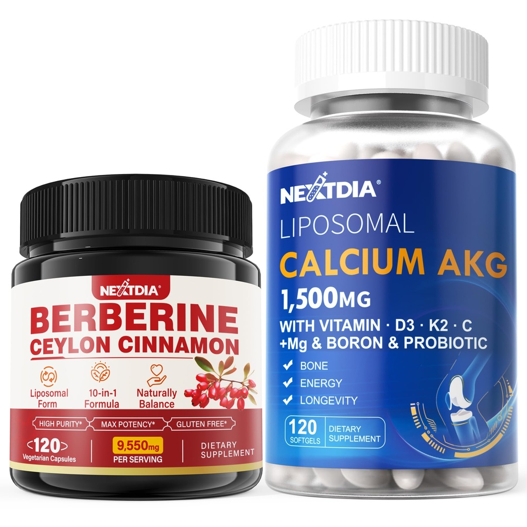 ברברין תוסף 1500mg + Liposomal Calcium AKG תוסף 1500 מ"ג