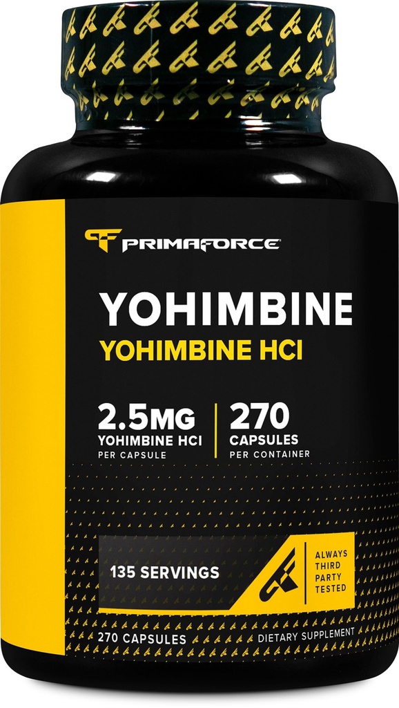 PrimaForce Yohimbine HCl 2.5 מ"ג, 270 קפסולות - תוסף Premium, Boosts Performance, Zero Fillers, non-GMO ו- Gluten Freeten