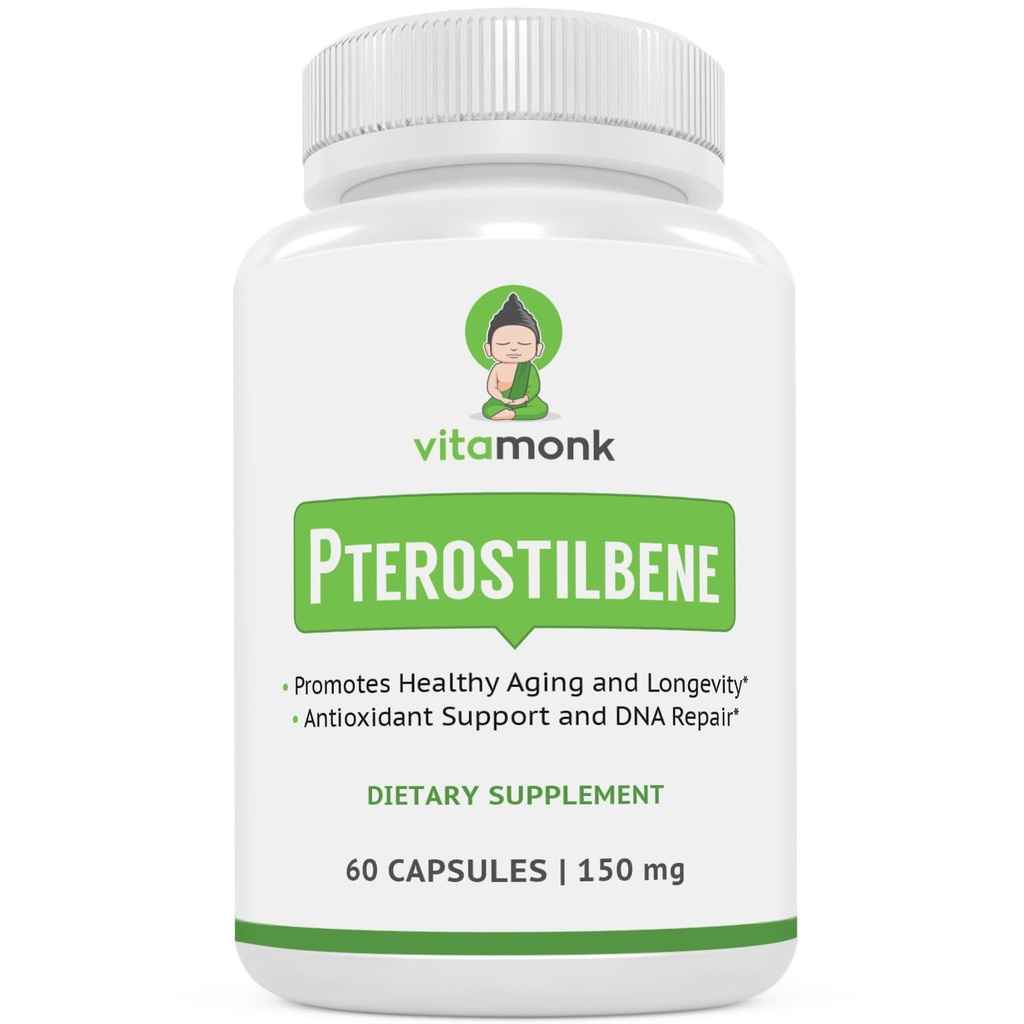 VitaMonk Pterostilbene 150 מ"ג קפסולות No A מלאכותי Fillers - Soy Free Trans-Pterostilbene תוסף אשר מקדם הזדקנות בריאה וארוכותיות - 60 Veggie-Caps - שיפור Resveratrol