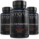 (3 Pack) Smarter Elderberry קפסולות + ויטמין C + ג'ינג'ר & Zinc, Herbal Supplement, Powerful Black Elder Berry לחלץ ויטמין Antioxidant, 180 גלולות טבעוניות