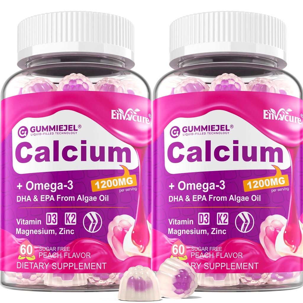 סוכר חינם Calcium Citrate Gummies 1000 מ"ג w /Vitamin D3 K2, Magnesium, Zinc, Boron, Manganese, Copper עבור העצם, שריר ו Immune, האולטימטיבי Absorption Calcium עבור נשים וגברים - טבעוני, 120 Ctsssssss.