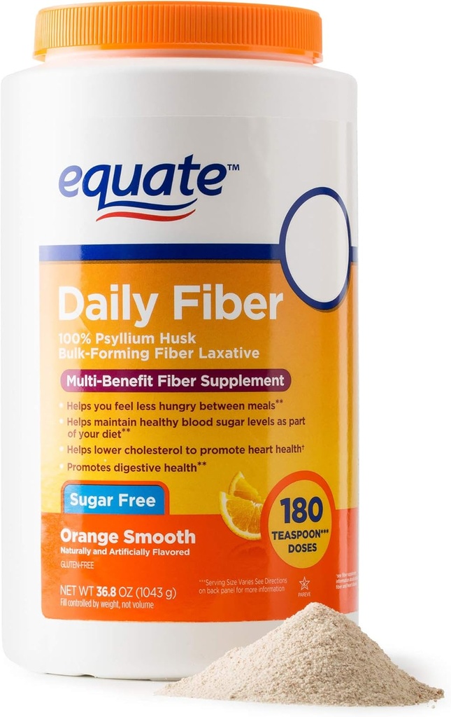 Equate - סיבים תזונתיים, Smooth Texture, Orange Flavor, אבקה, 36.8 oz, סוכר חינם 180 דוס
