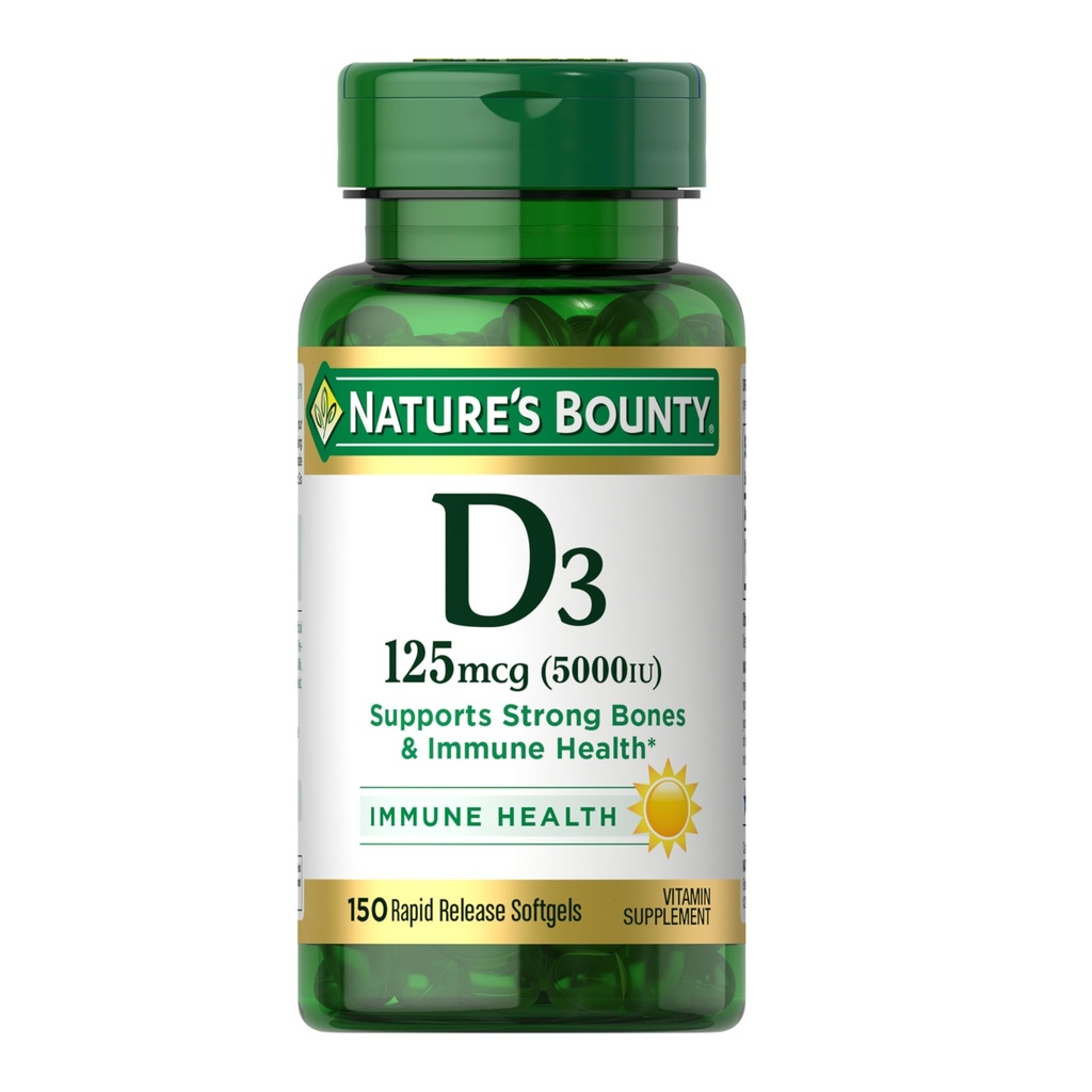ויטמין D3 5000 IU Softgels, שחרור מהיר, תמיכה בשומן, תוספי ויטמין D, 150 Cttt