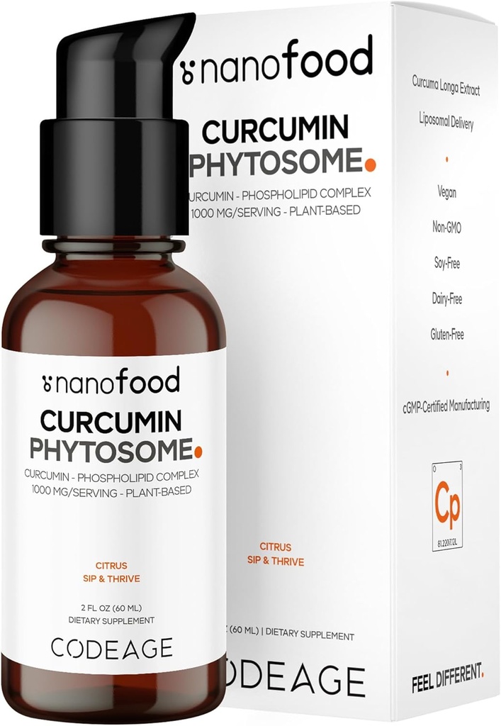 Codeage Liposomal Curcumin Phytosome נוזל תוסף, Turmeric Curcumin טבעוני טיפות, Plant-based Curcuma Longa Dropper, Curcumina, Sunflower Phospholipid, Sugar-Free, Citrus Flavor, 2 oz oz oz oz oz oz oz oz oz