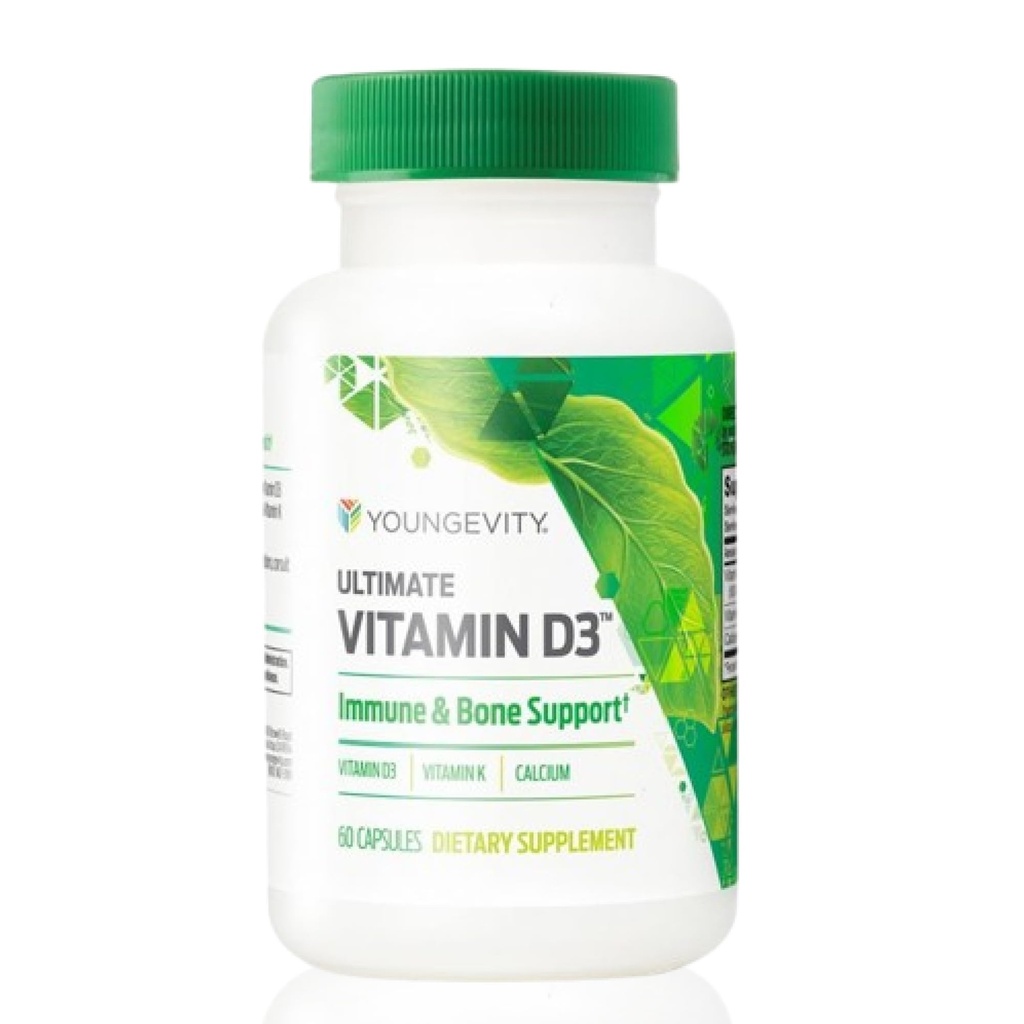 Youngevity Ultimate ויטמין D3 5000 IU עם K2 - ויטמין D3, ויטמין K2, ו- Calcium תוספת לתמיכה ב-Immune, העצמות והבריאות הלב - 60 קפסולות