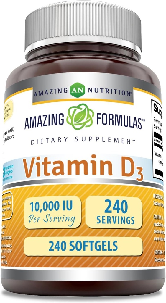 פורמולה מדהימה ויטמין D3 (Cholecalciferol) תוסף | 10,000 IU | 240 Softgels | Non-GMO | Gluten-Free | Made in USA