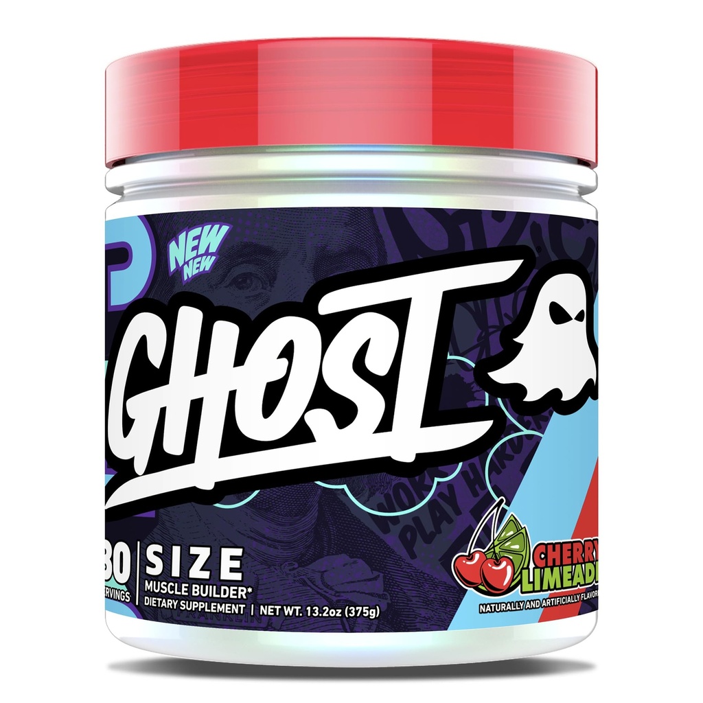 ג'רי לימונדה (Ghost Size Muscle Builder Dietary Supplement - Cherry Limeade, 30 משרתות - תמיכה בצמיחה שרירים ובבניית כוח לגברים ונשים - Creatine & Betaine - Free of Sugar & Gluten