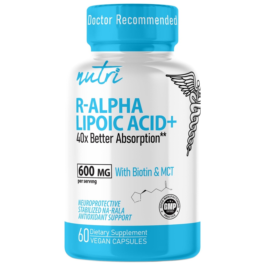 מזון R Alpha Lipoic Acid 600 מ"ג קפסולות - R Lipoic Acid Acid Stabilized עם biotin - Active Form של R-ALA - 600 מ"ג קליני Dosage - תמיכה באנרגיה סלולרית עוצמתית - 60 קפסולות טבעוניות - RALA