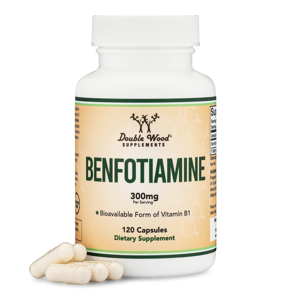 Benfotiamine 300 מ"ג המשרתים (המפלגה השלישית נבדקה, 120 קפסולות, 150mg Per Cap) Non-GMO, כדי Boost Thiamine B1 רמות (יותר בלתי ניתנות לתיאור מאשר Thiamine, Fat Soluble) על ידי Double Wood