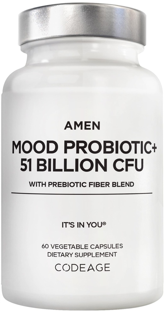 Amen Mood Probiotic תוסף 51 מיליארד CFU - אורגני Prebiotics ו Probiotics - Acidophilus Probiotic Pills, סיבים - Mood Organic Ashwagandha, Blueberries - טבעוני & Non-GMO - 60 קפסולות