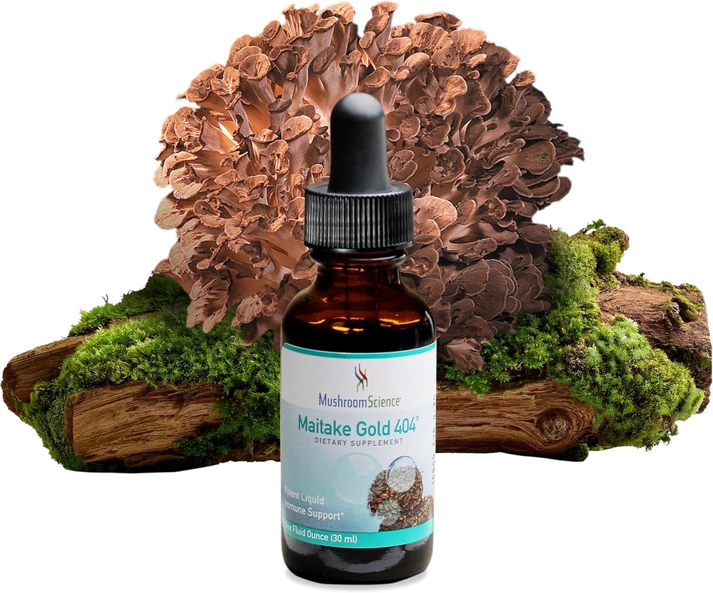 Mushroom Science MaitakeGold 404 Mushroom, לחלץ נוזלי, תמיכה בריאות, תוספי תזונה טבעית למבוגרים, מים חמים הוציאו Mushrooms, Vegetarian, 1 Oz, 180 משרתים
