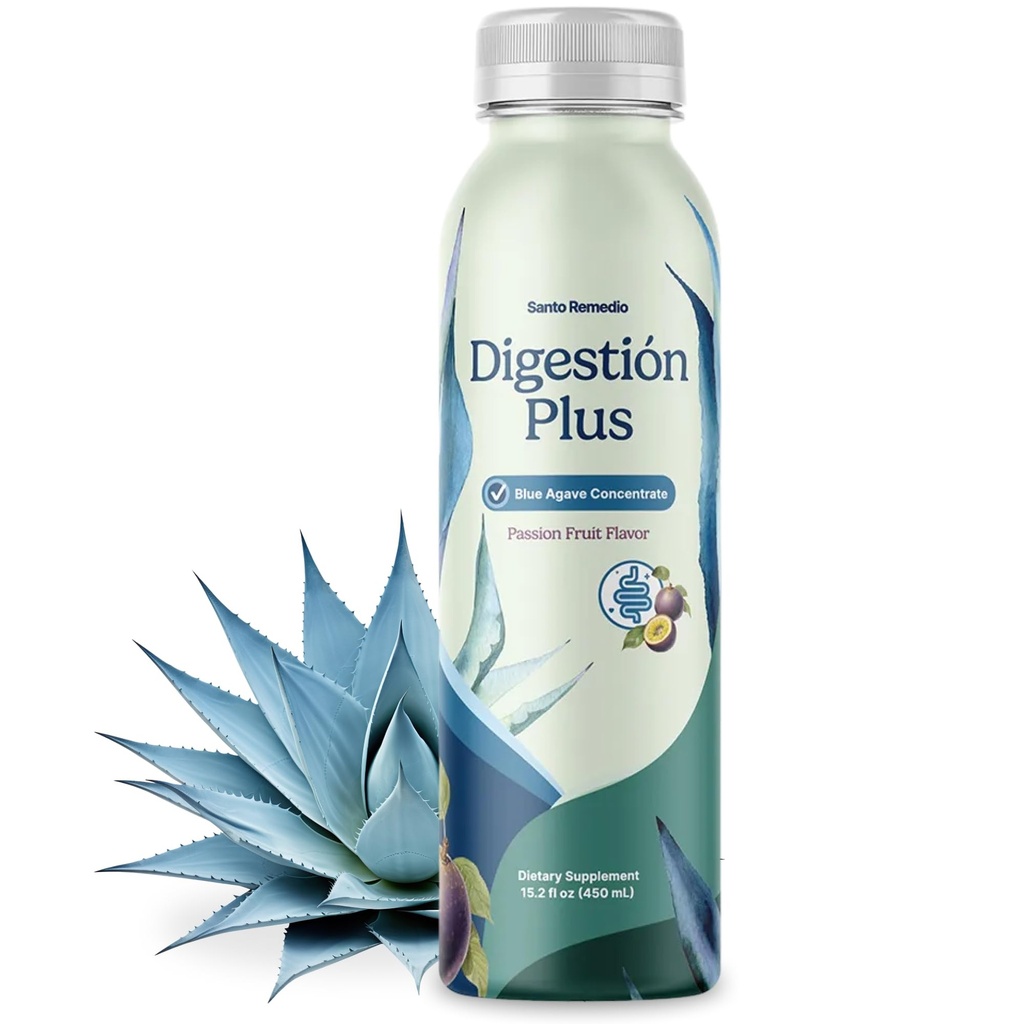 סנטו Remedio Digestion Plus, משקה אגאב כחול, 30 משרתים, Passionfruit Flavor, טבעוני, Gluten-Free, non-GMO, לא הוסיף סוכר