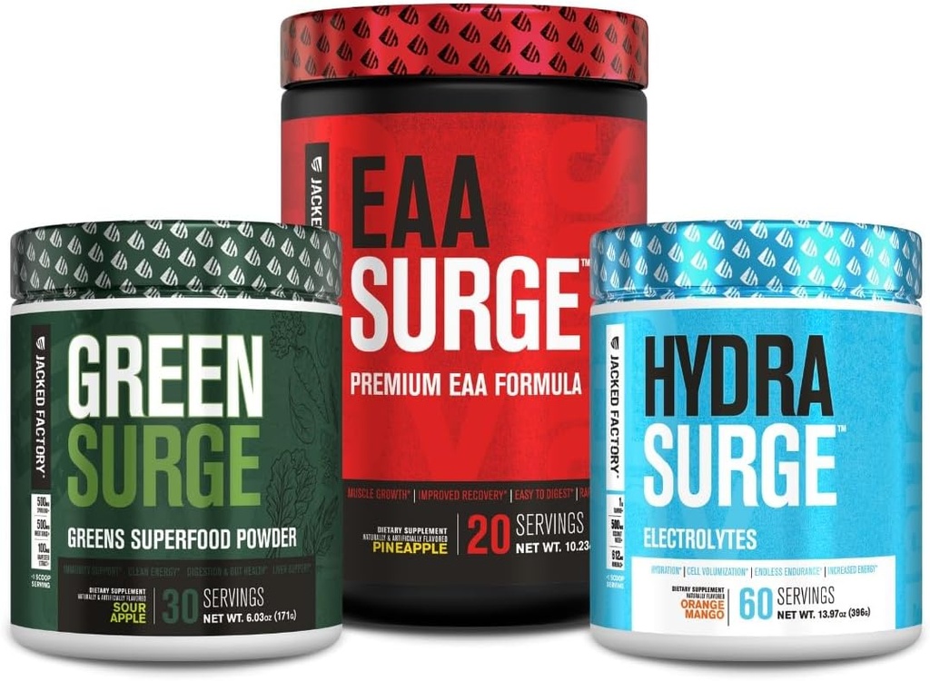 Jacked Factory Green Surge Green Superfood אבקת, hydrosurge Electrolyte hydrotion תוסף EAA