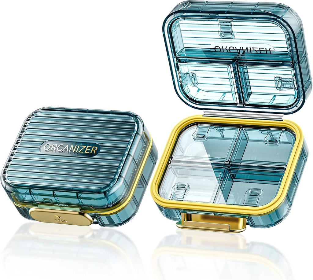 Small Pill Box, Travel Pill Case, Acedada Daily Container for Purse Pocket, Moistureהוכחה 7 השוואת גלולות הולדר, Stylish Portable Medicine Organer fors Fish Oils, Blue Blue Blue