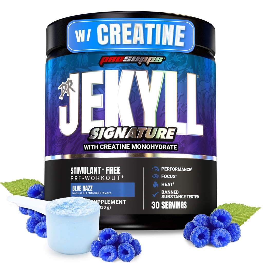 ProSUPPS ד"ר Jekyll חתימה טרום עבודה אבקה עם Creatine - Stim-Free Preworkout Supports Focus & Endurance - Caffeine-Free Gym & Fitnesss (בלומונדה כחולה, 30 משרתים)