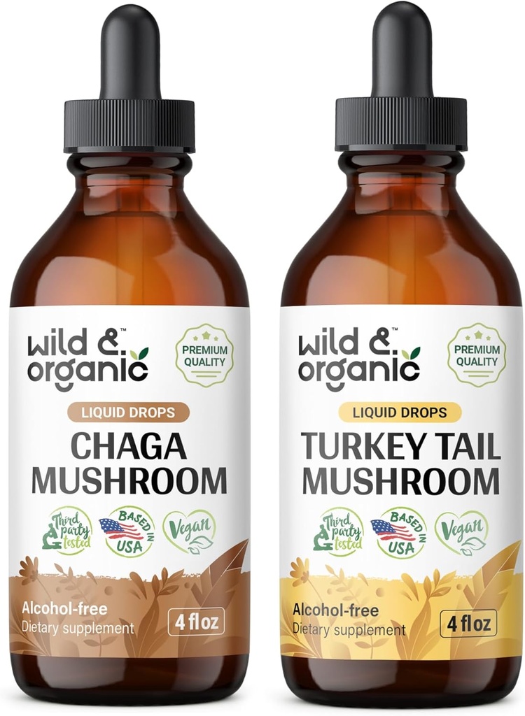 Wild & Organic Chaga Mushroom Tincture 4 fl oz & טורקיה Tail Mushroom Tincture 4