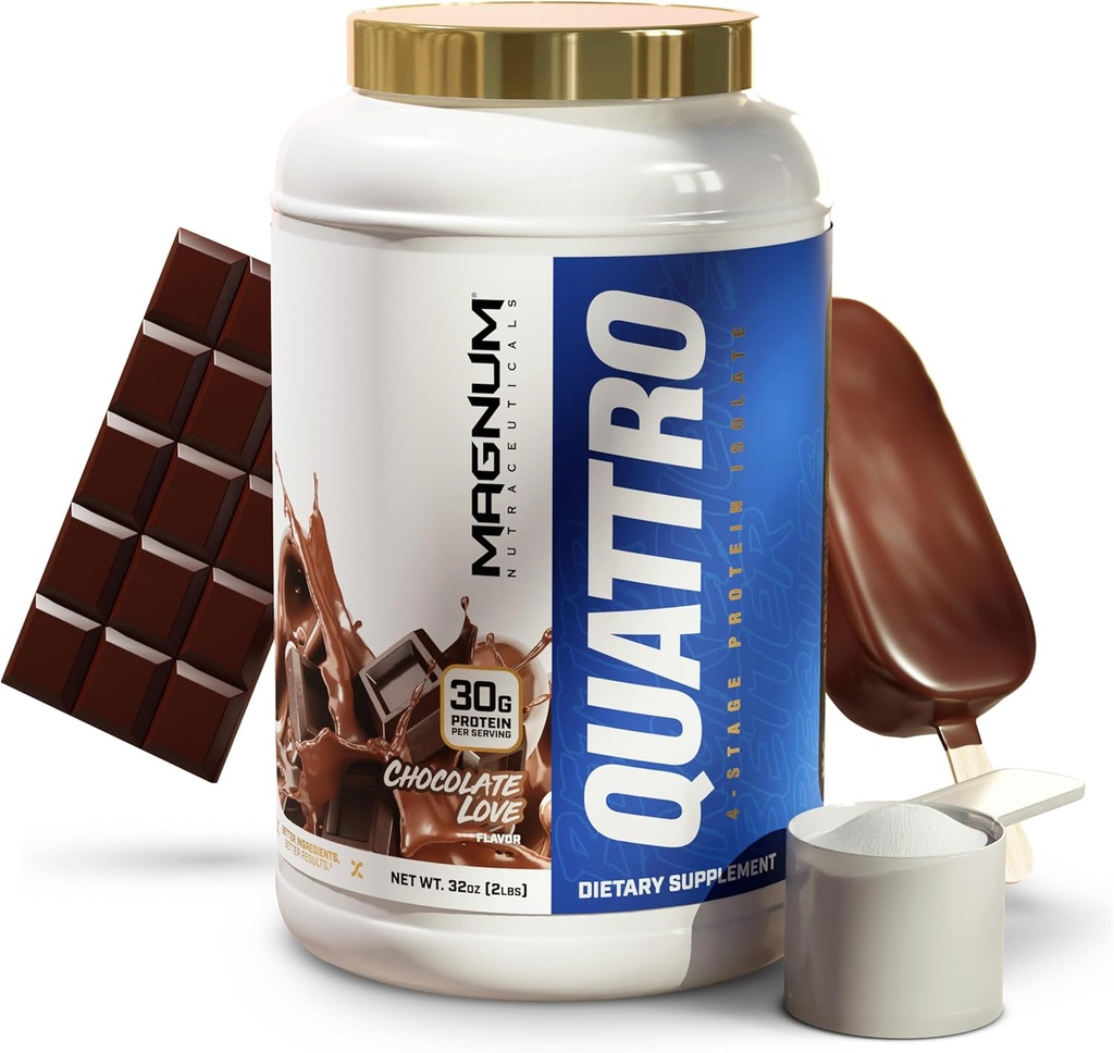 Magnum Nutraceuticals Quattro Whey חלבון אבקה, אהבה שוקולד 2lb - Premium חלבונים Isolate תערובת עבור צמיחה שרירים ושיקום