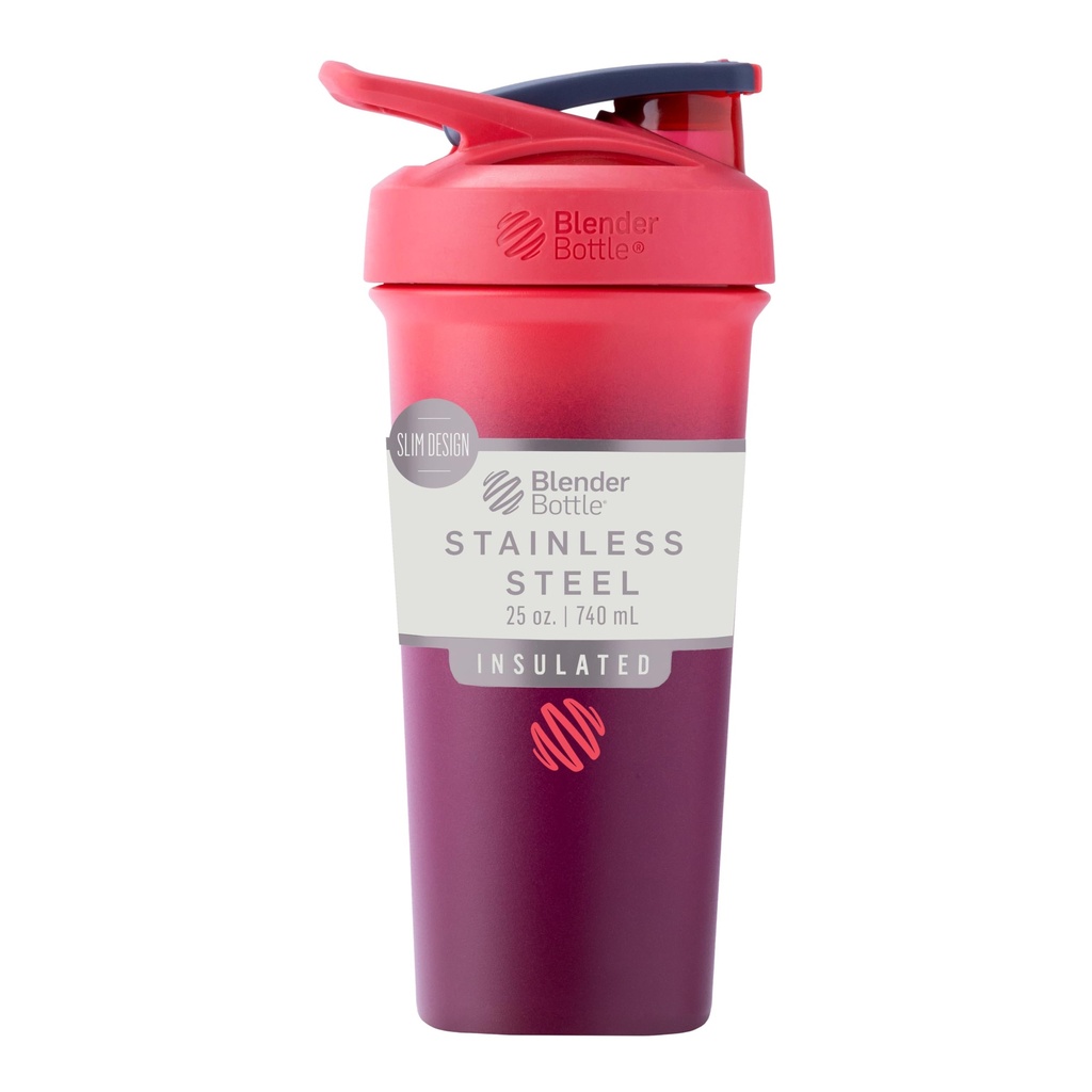 BellerBottle Sport Sleek Insulated Stainless Steel Shaker בקבוק עם Wire Whisk, 25-Ounce, Sangria Ombre - חלבונים Shakes & Hydration for Athletes & Fitness Enthusiasts, Easy Mixing, Slim Easy to Hold, Keeps Drinks Cold, Lockable Lided