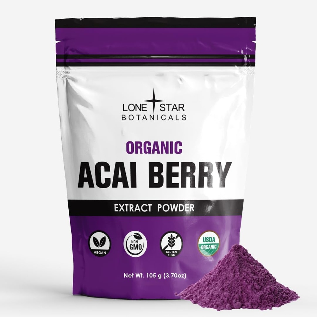 Lone Star הבוטנים אורגני Açai ברי סופרפוד אבקה, 3.52oz (100 גרמות), Antioxidants, ויטמינים, מינרלים, תזונה בריאה, הוסף ל- Smoothie, Soup, Salad Salad.