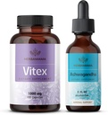 HerBAMAMA Vitex ו- Ashwagandha Kit - Bundle של 1000 מ"ג Vitex Chasteberry קפסולות & Ashwagandha נוזל טיפות 2 floz - טבעוני, non-GMO, סוכר ואלכוהול חינם - 2 Packsteberry