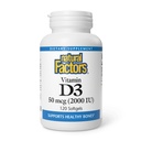 גורמים טבעיים, ויטמין D3 2000 IU (50 mcg), תומכים עצמות חזקות, שרירים ותפקוד החיסון, 120 Softgels