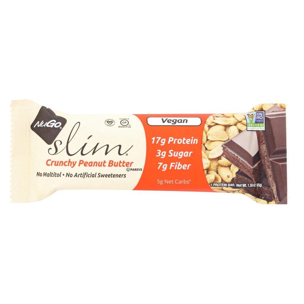 NuGo Nutrition Bar - Slim - Crunchy Peanut Butter - 1.59 Oz Bars - מקרה של 12