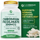 PurePremium Chromium Picolinate 200mcg - High Potency Chromis - Essential מינרלים תמיכה עבור גברים / נשים - Gluten-Free - 3 חודשים אספקה - 100 קפסולות