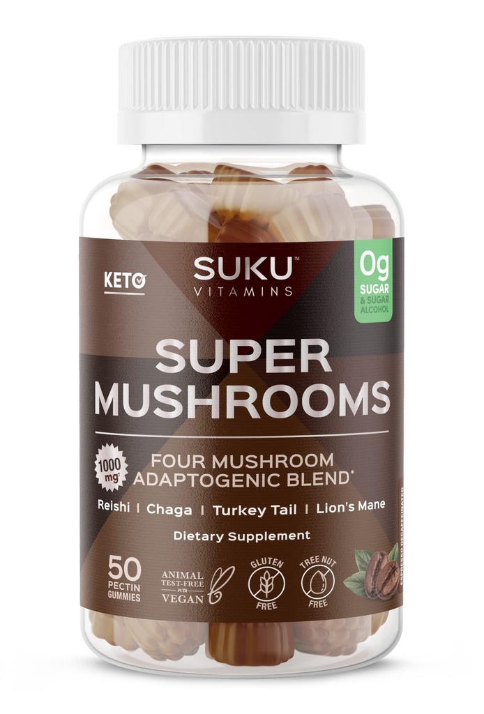SUKU ויטמינים - Super Mushroom - Reishi Chaga, טורקיה Tail & Lions Mane בלגן חניכיים עבור Immunity - Easy to Chew - non GMO, Gluten Sugar Free - Espresso Decaffeinated חניכיים, הרוזן 50