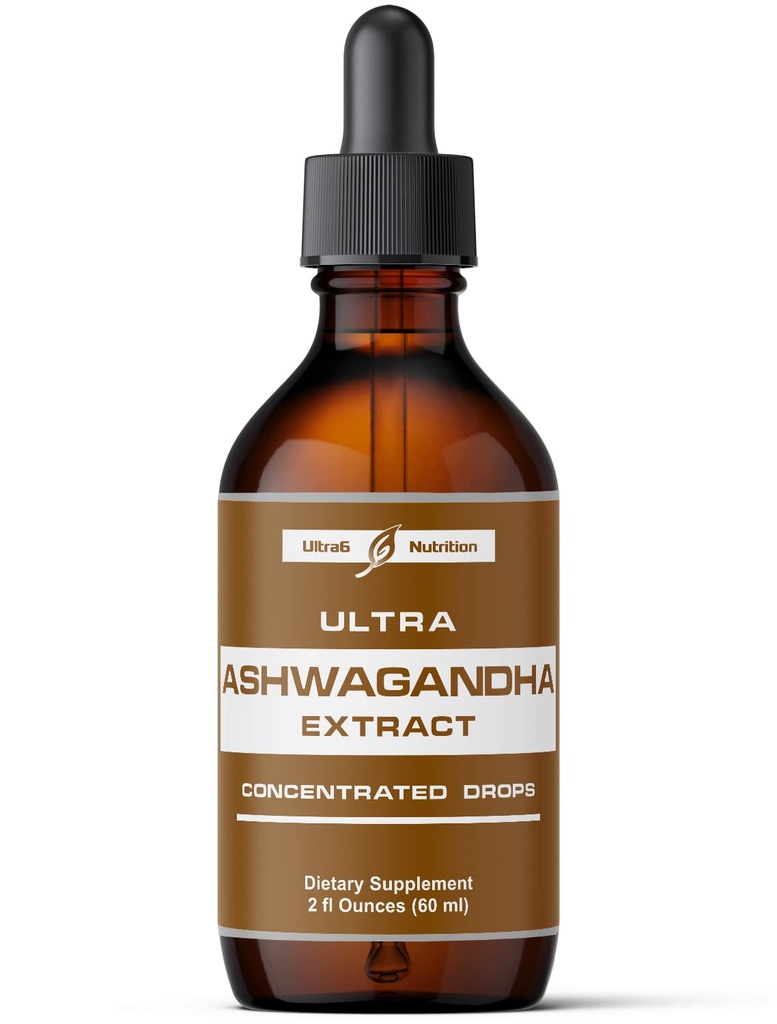 Ultra6 Nutrition Ashwagandha נוזל טיפות - תוספי אשוגנדה אורגני עם Rhodiola Rosea Tincture - תמצית שורש עבור Mood ואנרגיה - תוספת לגברים ונשים