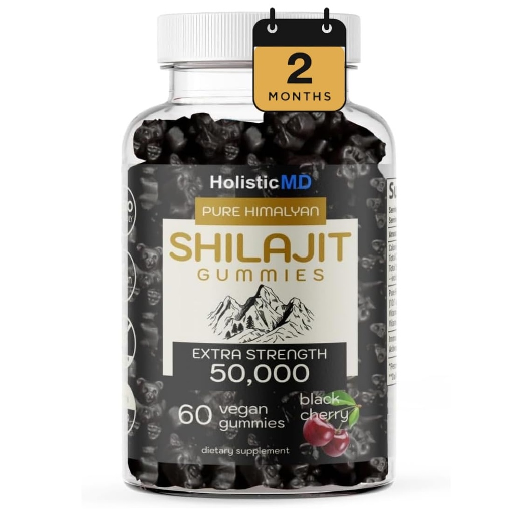 חניכיים שילאג'יט לגברים Women Pure Himalayian אקסטר Strenght 50,000 Resin for Metabolism Support Ashwagandha סיביר צ'אגה | 2 חודשים לספק טבעוני Keto Friendly Cherry 60 חניכיים