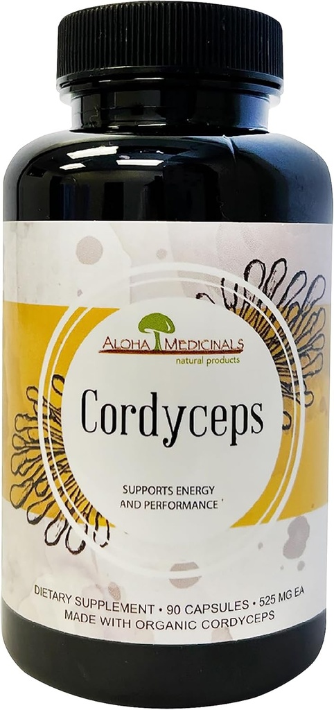 Aloha מדיצ'לס Pure Cordyceps, תוסף מוסמך אורגני Mushroom, תומך חסינות ואנרגיה, Pack של 1, 90 קפסולות