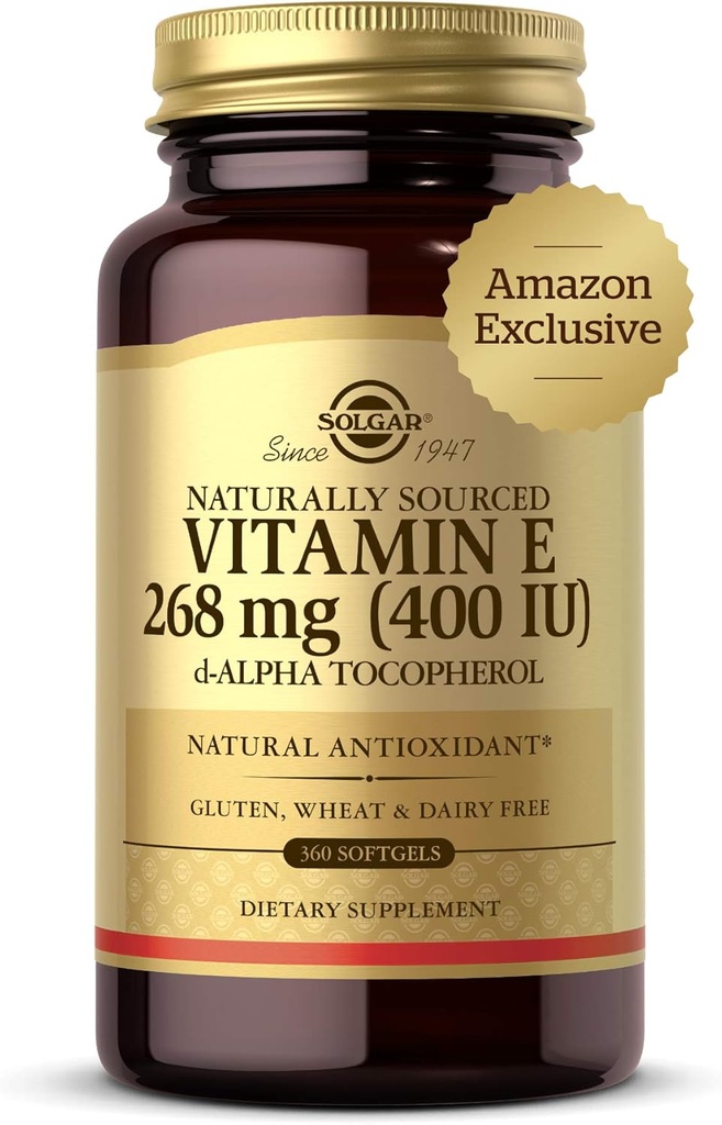 ויטמין Solgar E 268 מ"ג (400 IU), 360 אלפא Softgels - Natural Antioxidant, Skin & Immune System Support - באופן טבעי מקורו ויטמין E - גלוטן חינם, חלב חינם - 360 משרתות