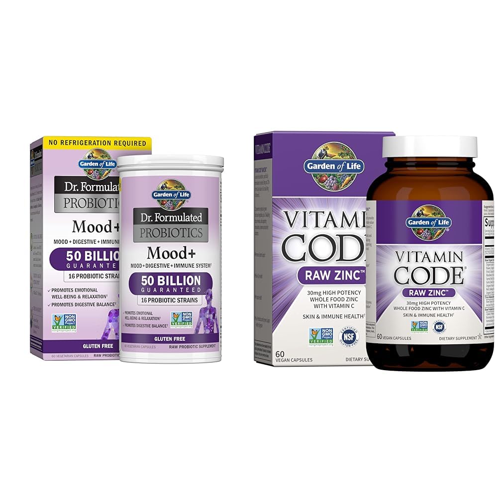 גן החיים ד"ר פורמולה Probiotics Mood+ Acidophilus Probiotic & Zinc תוספי 30 מ"ג High Potency Raw Zinc ו- C Multimineral Supplemental