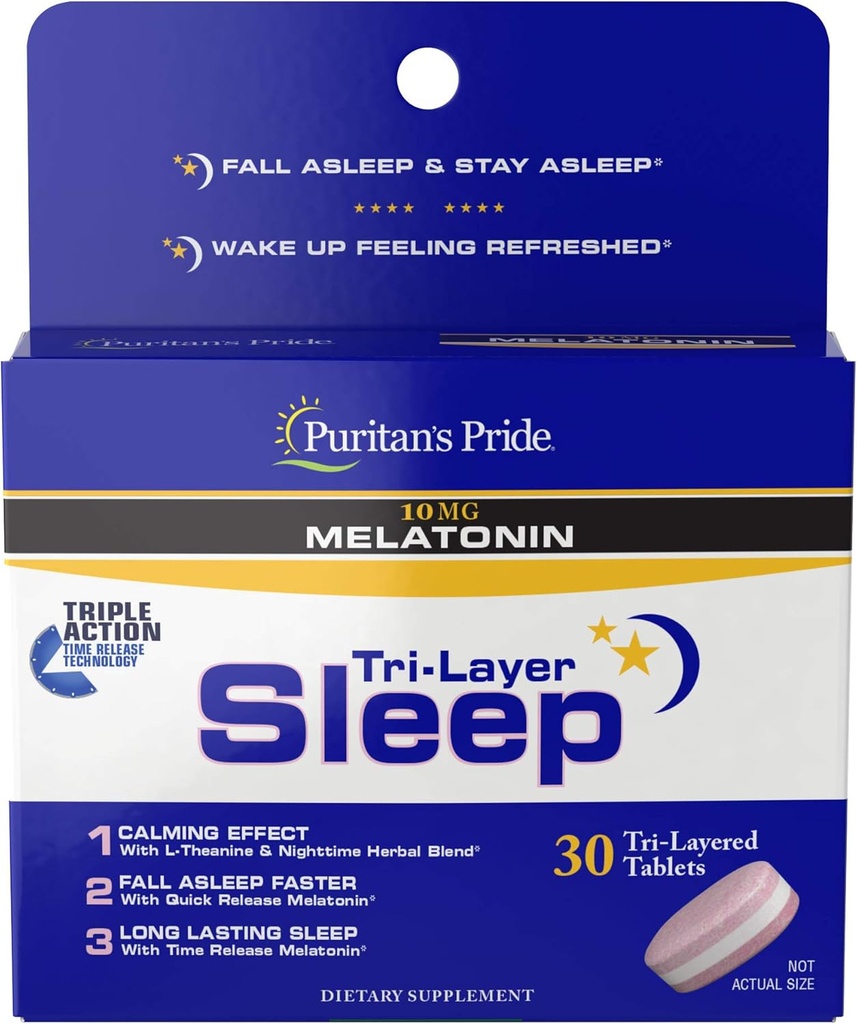 האותיות הקטנות של Puritan's Pride Tri-Layered Sleep Tablet