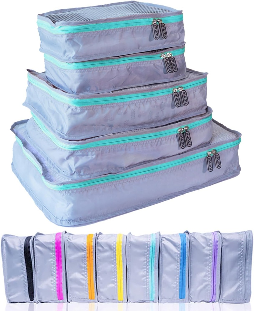 MUMI Packing Cubes - 5Piece Compression Packing Cubes for Travel, Luggage מארגנת for Suitcases, Carry-On Bags, תרמילים, ו- Duffel Bags - Space-Saving Travel Essentials - Aqua Aquaqua-Aquare-Aquall Travel Essentials