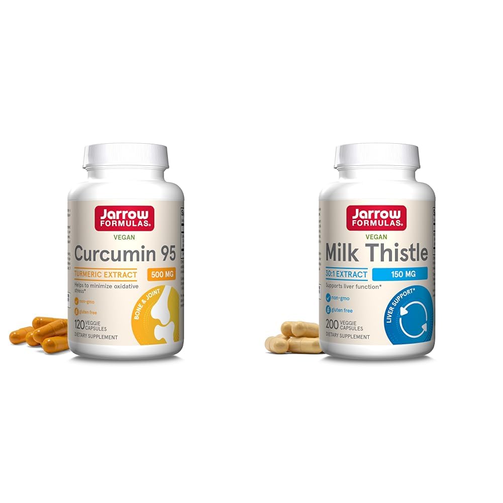 Jarrow Formulas Curcumin 95 500 מ"ג - עד 120 משרתות (Veggie Caps) & Milk Thistle 150 מ"ג עם 30:1 סטנדרטי Silymarin לחלץ