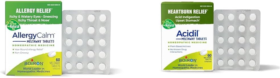 Boiron Allergy ו- Acid Reflux Relief Bundle עם AllergyCalm Tablet (60 Count) ו- Acidil for Acid Reflux and Indigestion (60 Count)