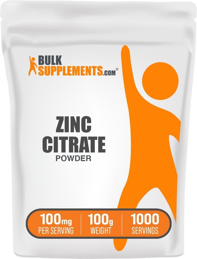 BulkSupplements.com Zinc Citrate אבקת - תוספי Zinc, תוסף מינרלים, עבור Immune Support - Gluten Free, 100 מ"ג לשרת, 100g (3.5 oz) (Pack of 1)