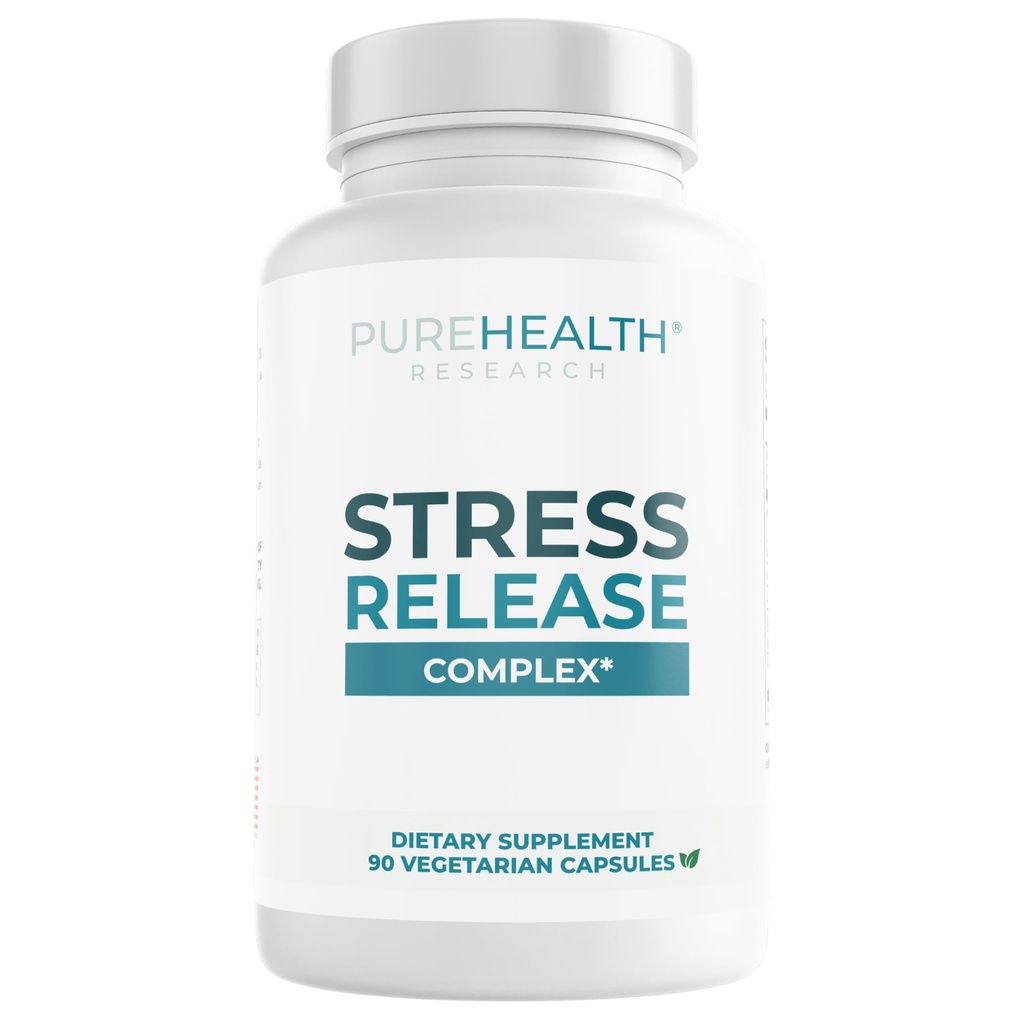 PUREHEALTH RESEARCH מתח משחרר מורכב - תוספי תמיכה Mood עבור נשים וגברים - עוזר עם מתח ורגיעה - עם Ashwagandha, L Theanine, Lemon Balm, Niacin & יותר - 90 קפסולות