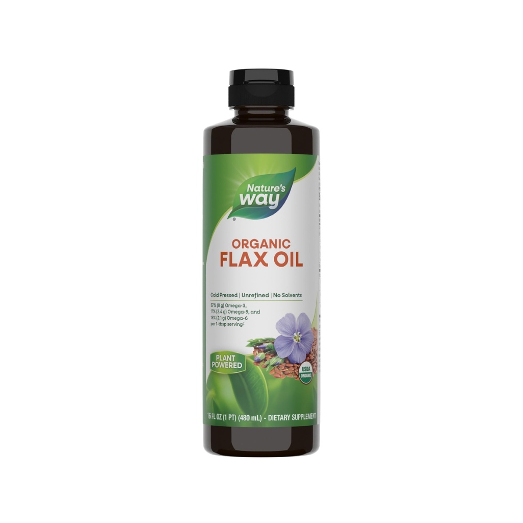 Nature's Way Organic Flax Oil, USDA Certified Organic, אומגה 3, 6, 9, Cold Pressed, 16 Fl Oz (Packaging May Vary)